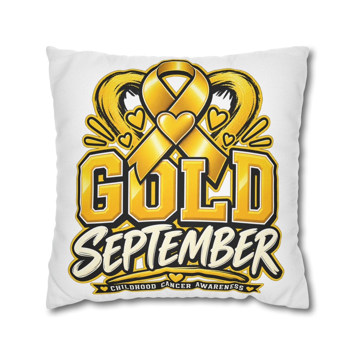 Gold September Pillowcase — Childhood Cancer Awareness Cushion Cover