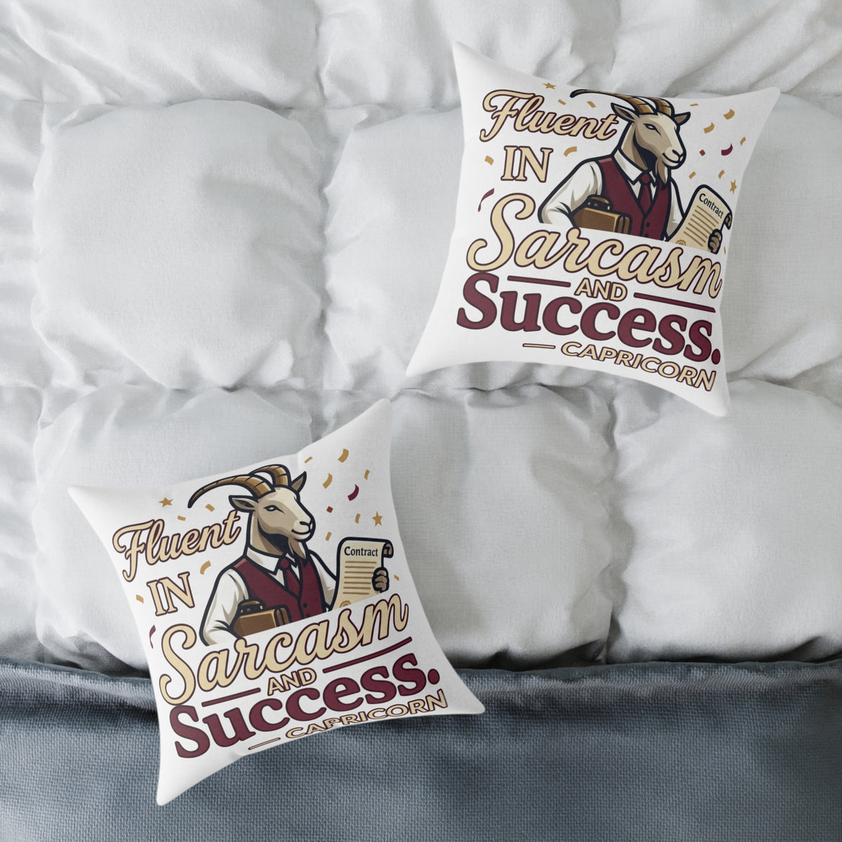 Capricorn Pillow — "Fluent in Sarcasm and Success" Zodiac Cushion