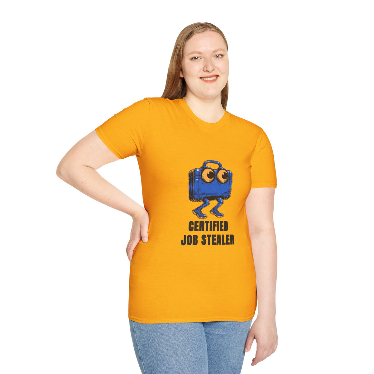 T-Shirt — Certified Job Stealer Funny Blue Suitcase Graphic - Trending Now - August 2026