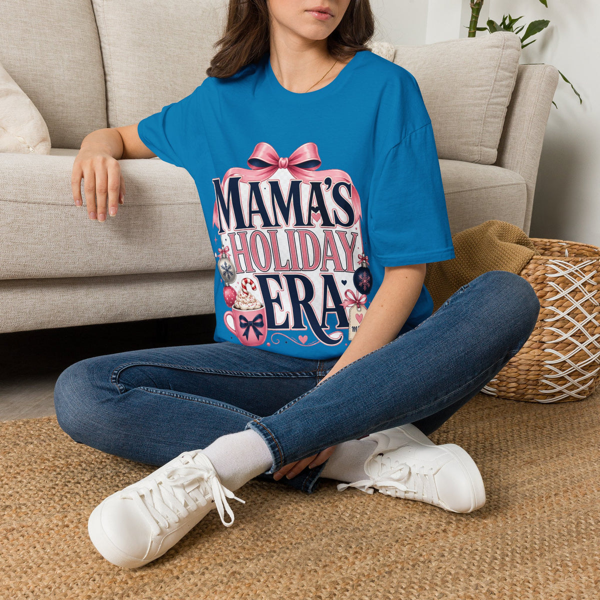 Mama's Holiday Era T-Shirt — Festive Pink Bow Christmas Tee for Moms