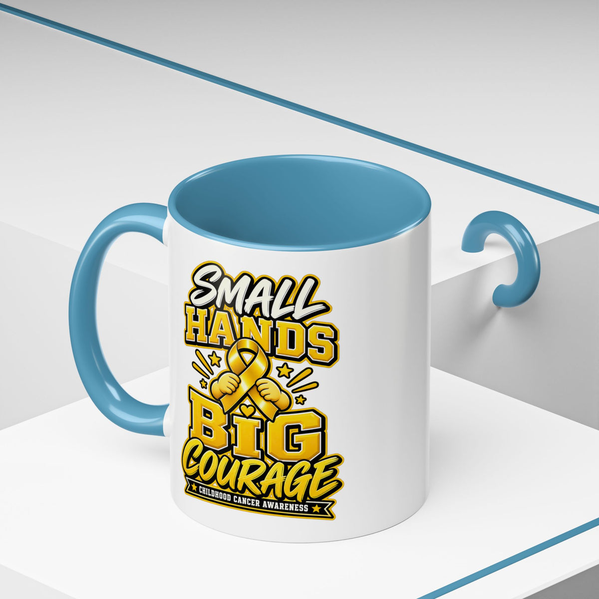 Coffee Mug - "Small Hands Big Courage" Childhood Cancer Awareness Accent Mug