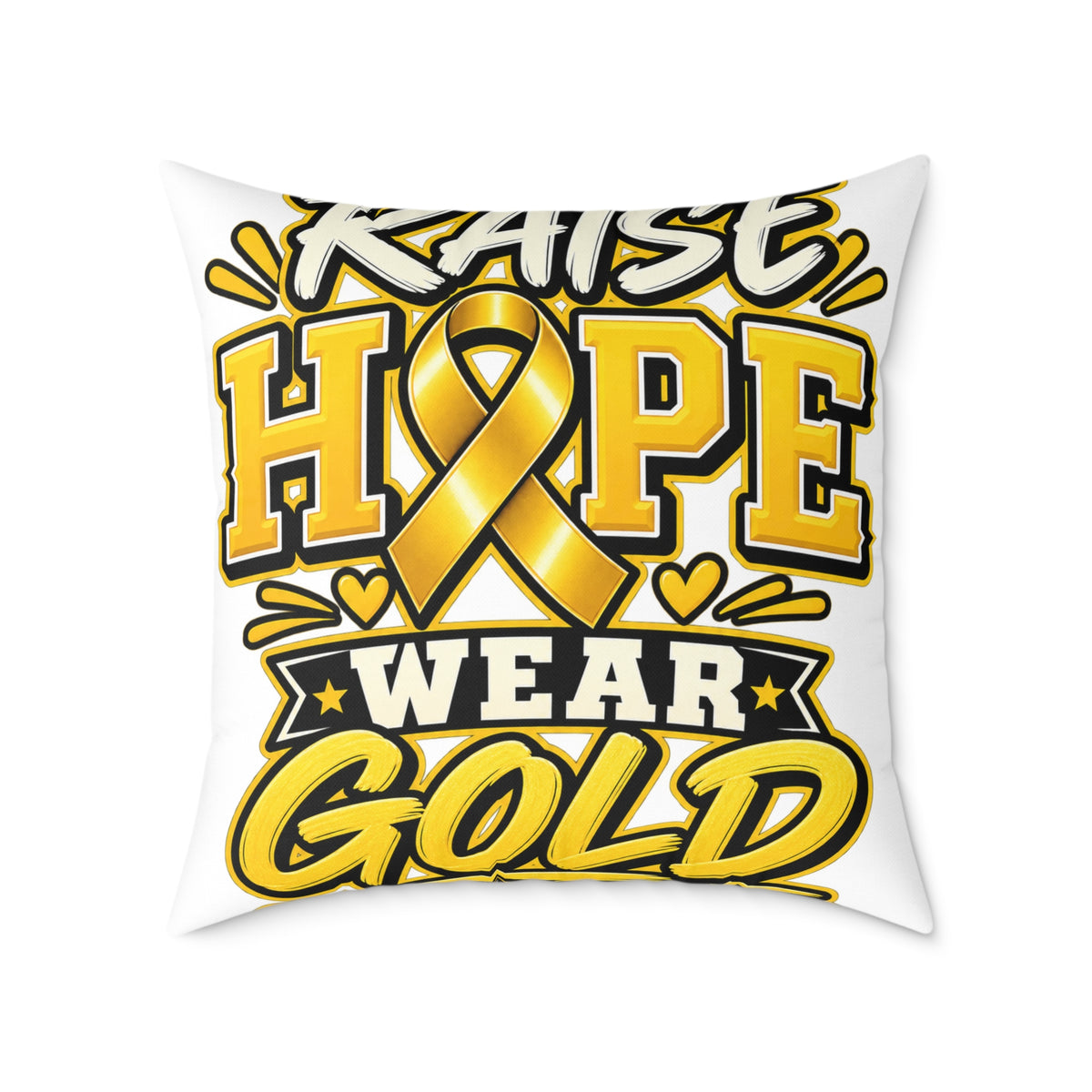 Raise Hope Wear Gold Pillow — Childhood Cancer Awareness Decorative Throw Pillow