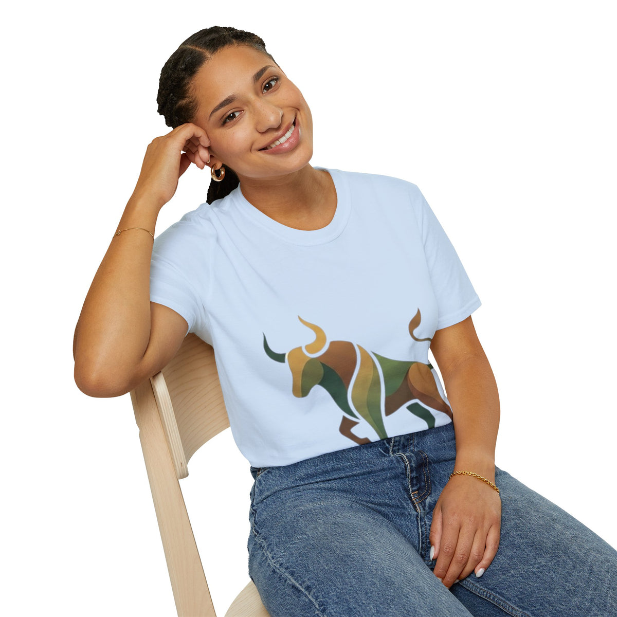 Bull Graphic T-Shirt — Earth Tone Geometric Taurus Design