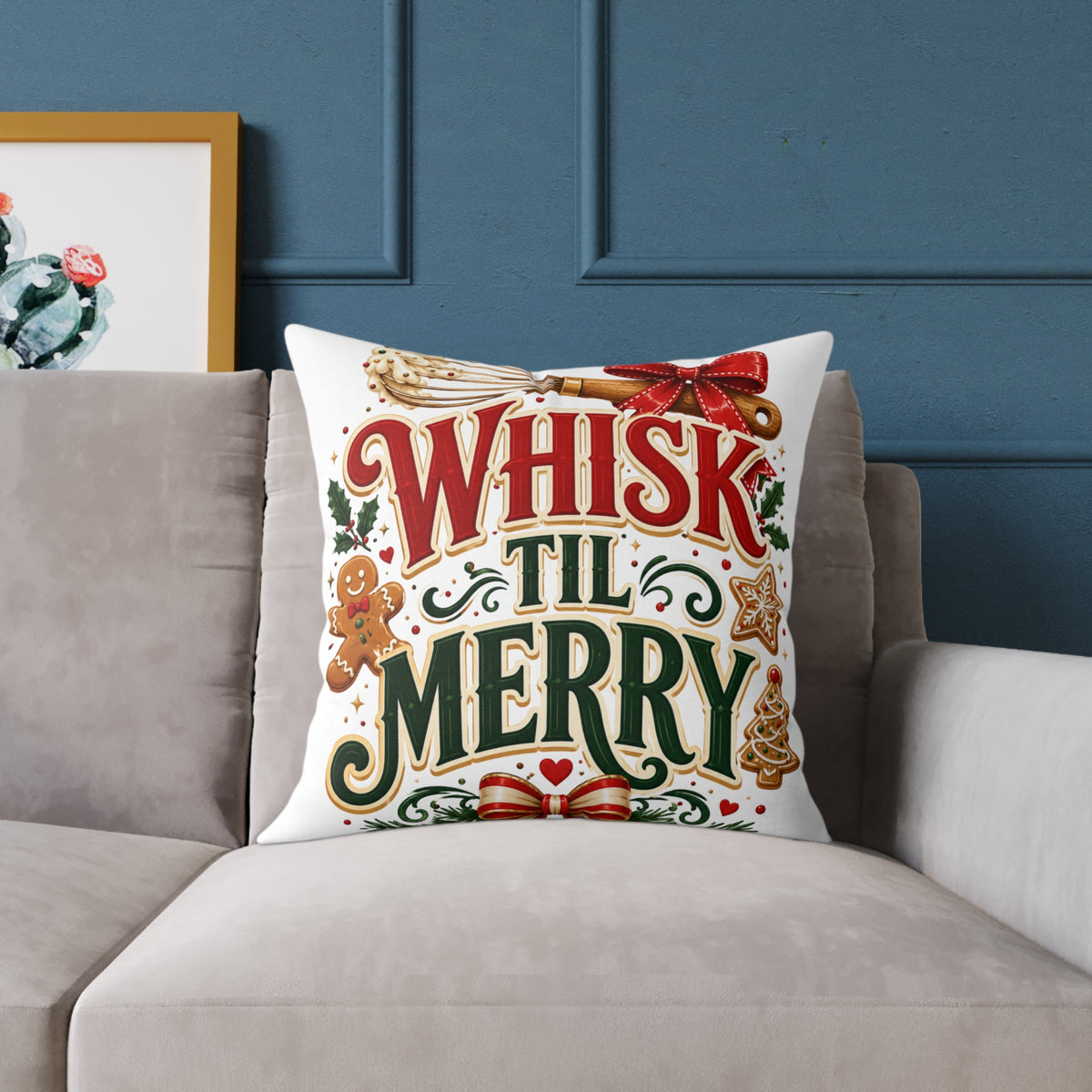 Christmas Whisk 'Til Merry Holiday Pillow - Christmas Baking Decorative Throw Pillow