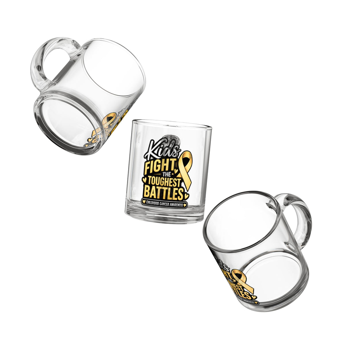 Glass Mug — "Kids Fight the Toughest Battles" Childhood Cancer Awareness 10oz