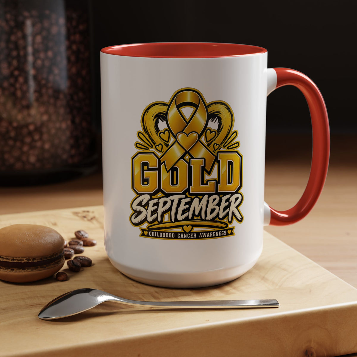 Gold September Coffee Mug — Childhood Cancer Awareness Accent Mug (11/15oz)