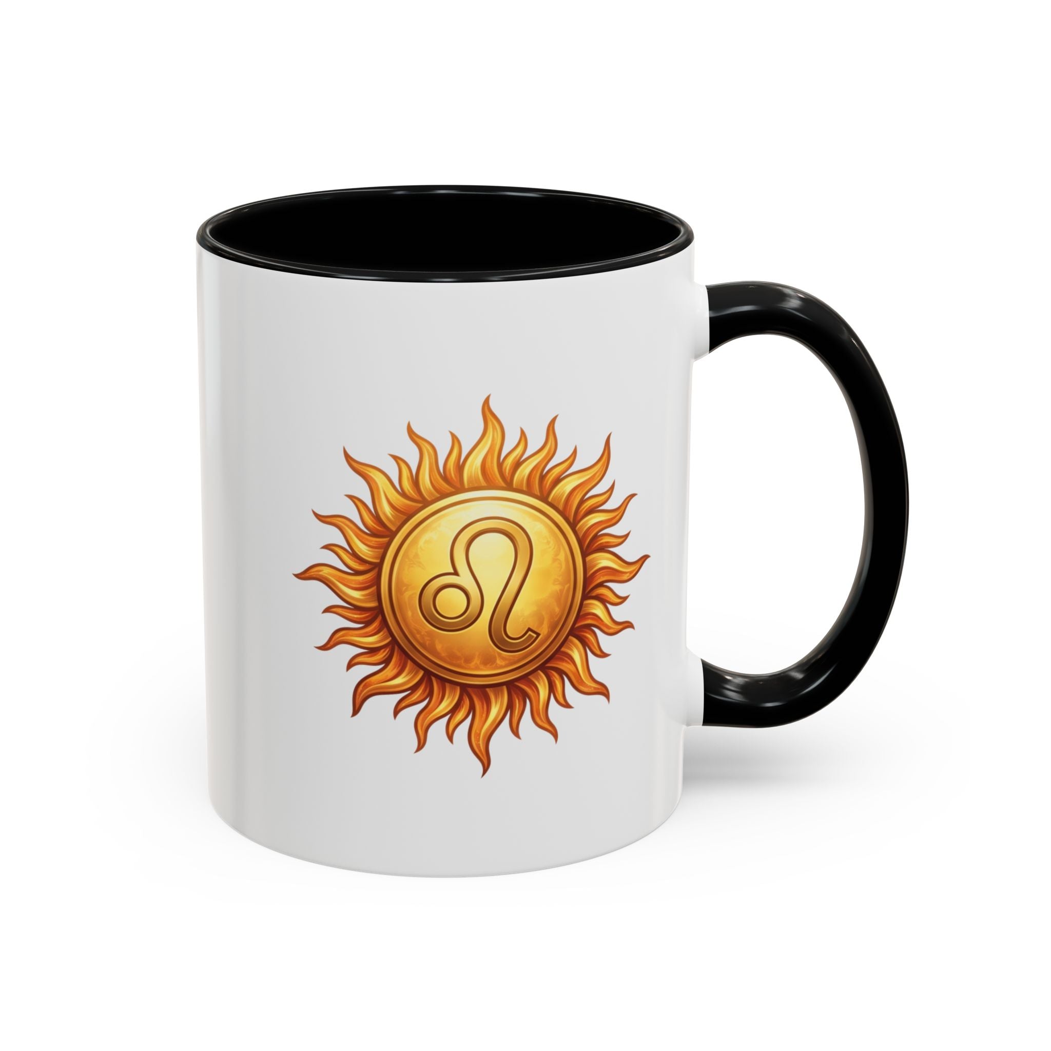 Leo Zodiac Sun Coffee Mug — Astrology Gift, Bold Sun & Leo Symbol Accent Mug