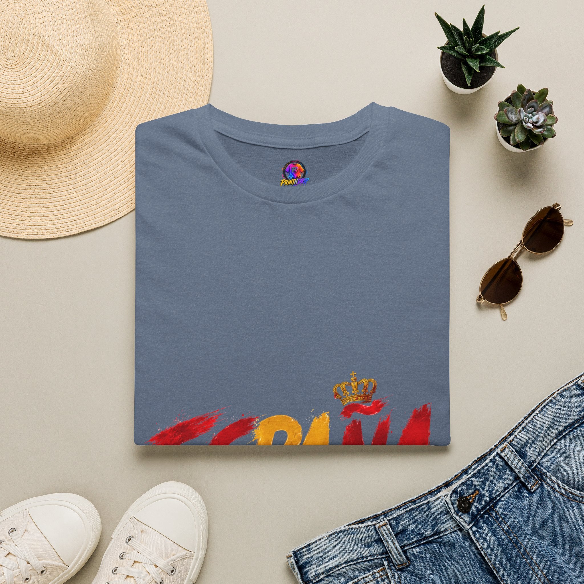 Spain  Graphic T-Shirt — Spanish Flag Brushstroke Design with Crown