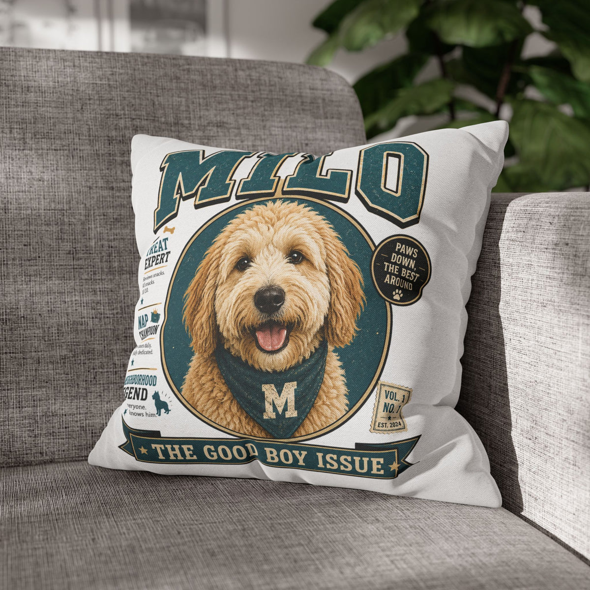 Milo 'The Good Boy Issue' Decorative Pillowcase – Personalized Dog Portrait Accent Pillowcase Milo Bailey Dog Dad Mom
