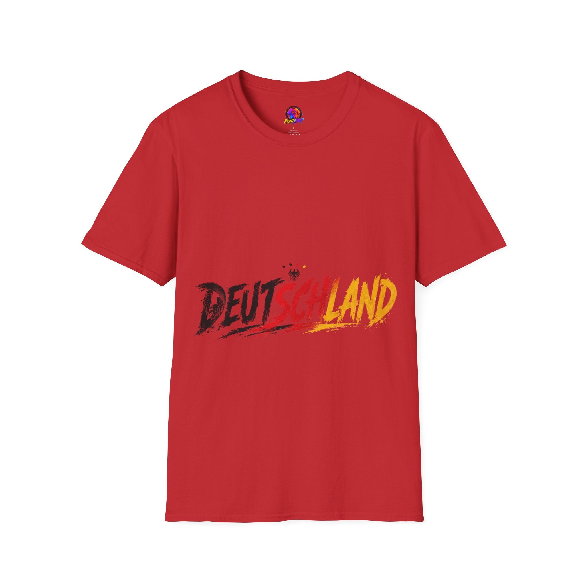Germany Deutschland Football T-Shirt — Deutschland Script with German Flag Brushstroke