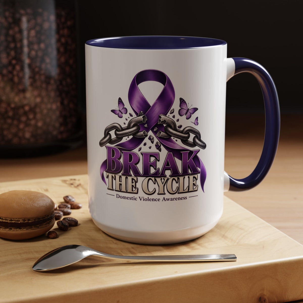 Break the Cycle Coffee Mug – Domestic Violence Awareness Purple Ribbon (11/15oz)
