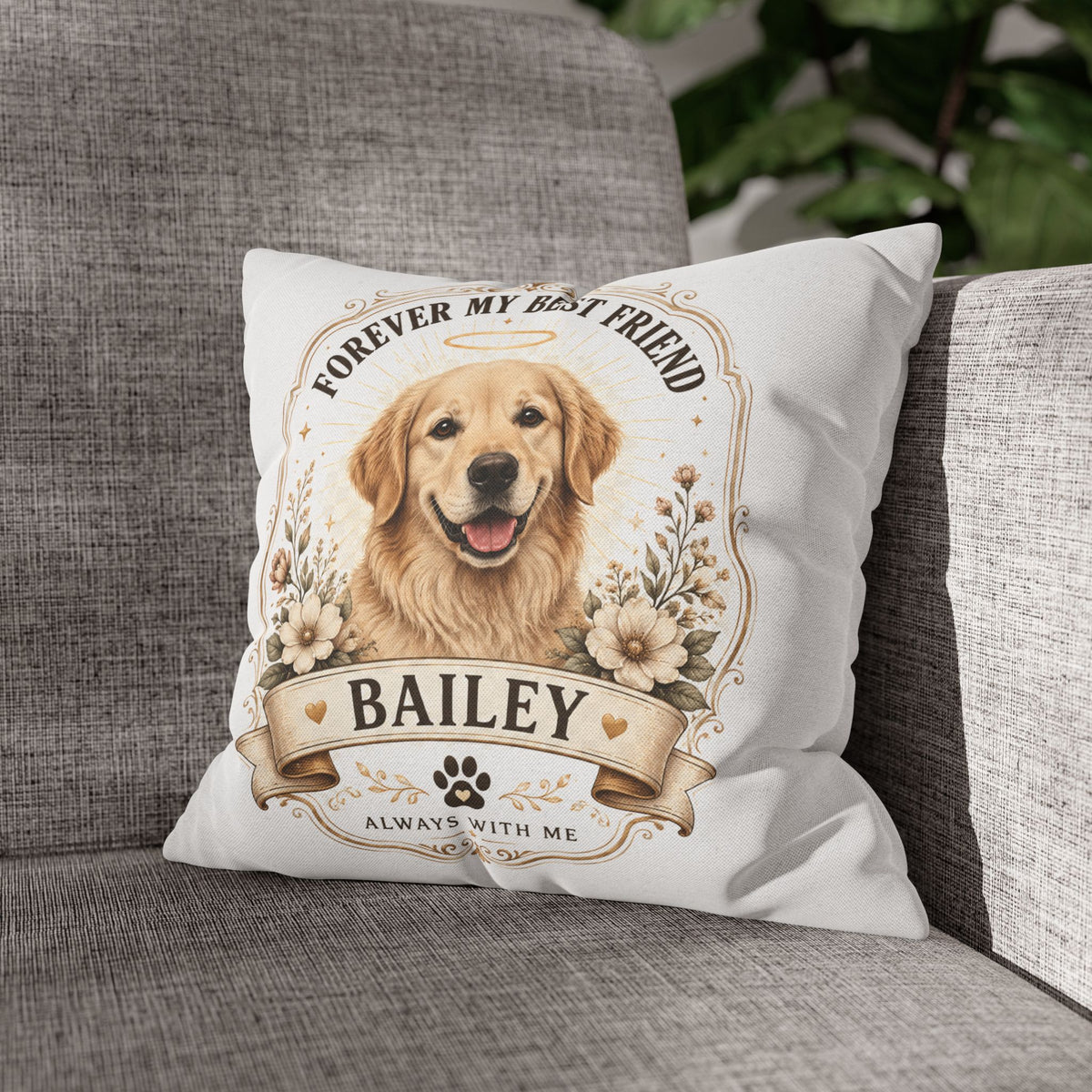 Milo Bailey Dog Dad Mom Golden Retriever Memorial Throw Pillow — "Forever My Best Friend" Personalized Bailey Pillowcase