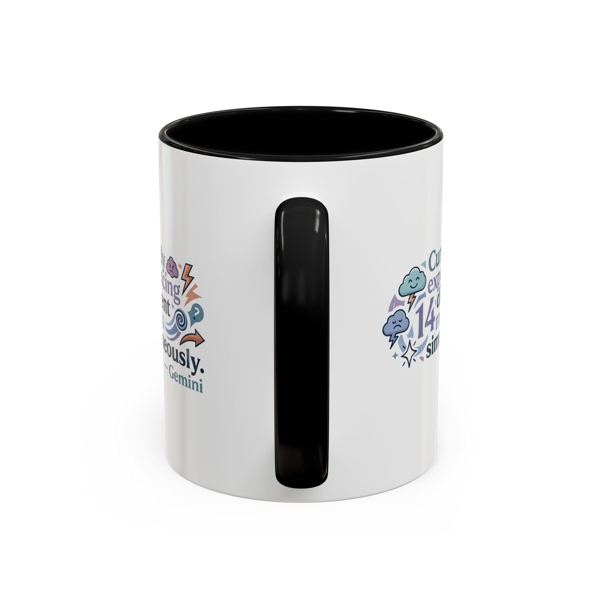 Gemini Mood Coffee Mug — "Currently Experiencing 14 Different Moods" Accent Ceramic Mug