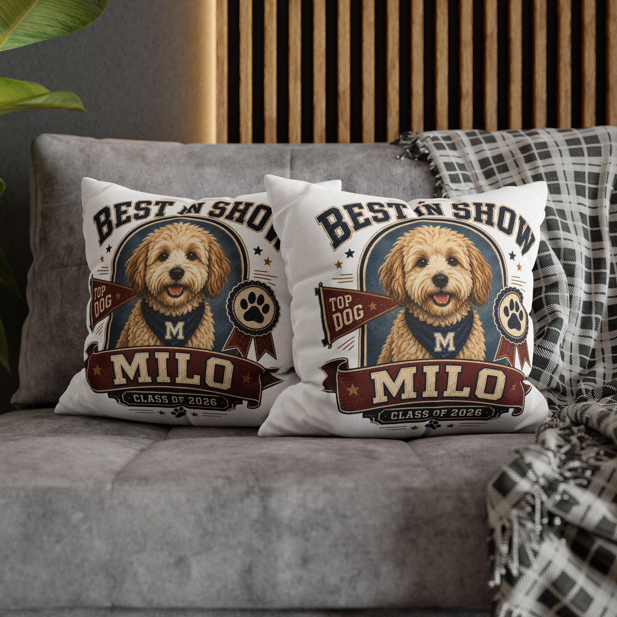 Best in Show Personalized Dog Pillowcase — Custom Name Milo, Class of 2026 Pet Decor Milo Bailey Dog Dad Mom