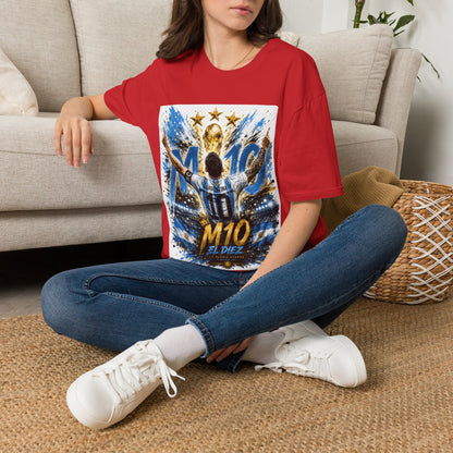 Argentna  Soccer M10 Champion T-Shirt — Gold Trophy & Stars Football Fan Tee