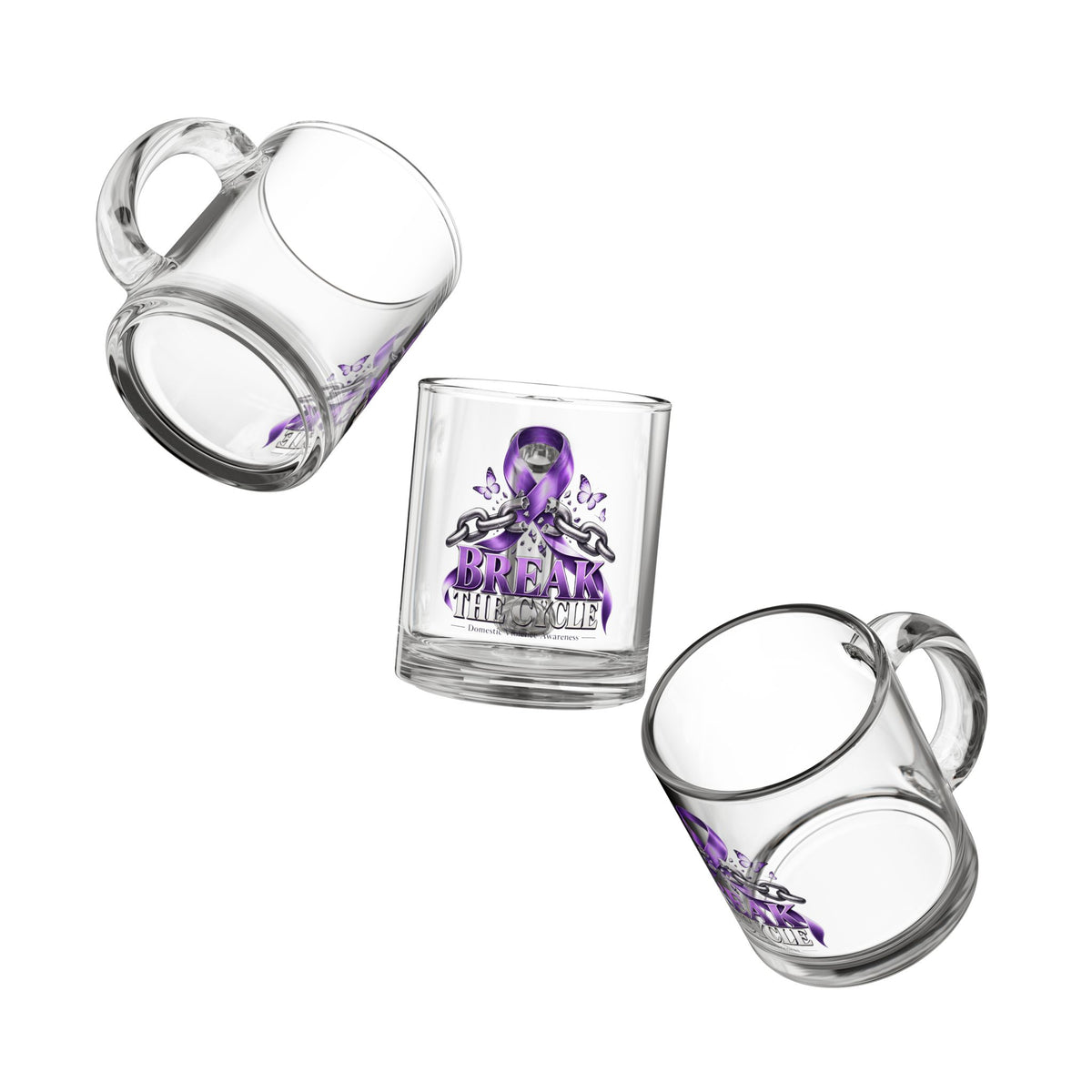 Break the Cycle Purple Ribbon Glass Mug – 10 oz Domestic Violence  Awareness Coffee Cup