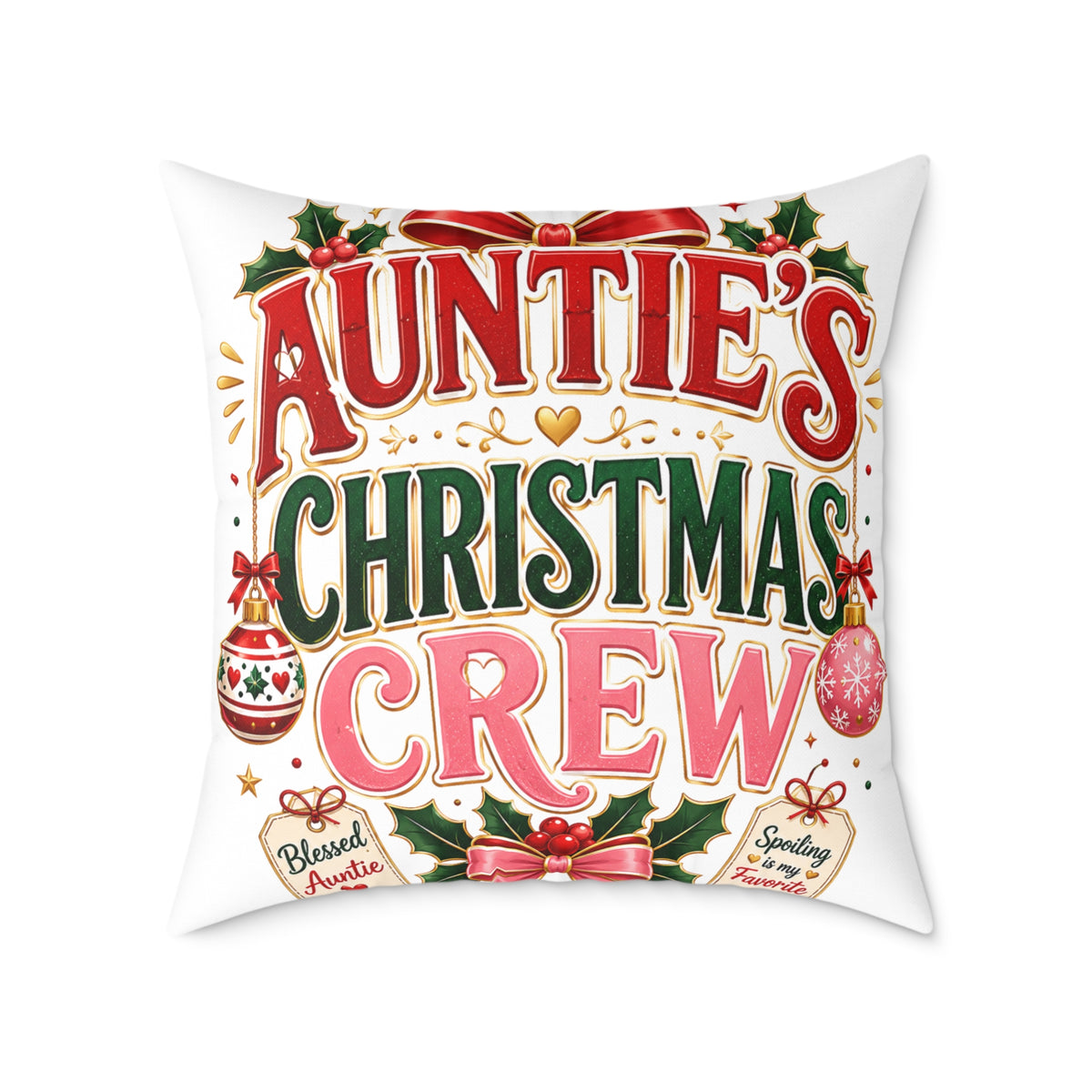 Auntie's Christmas Crew Square Poly Canvas Pillow