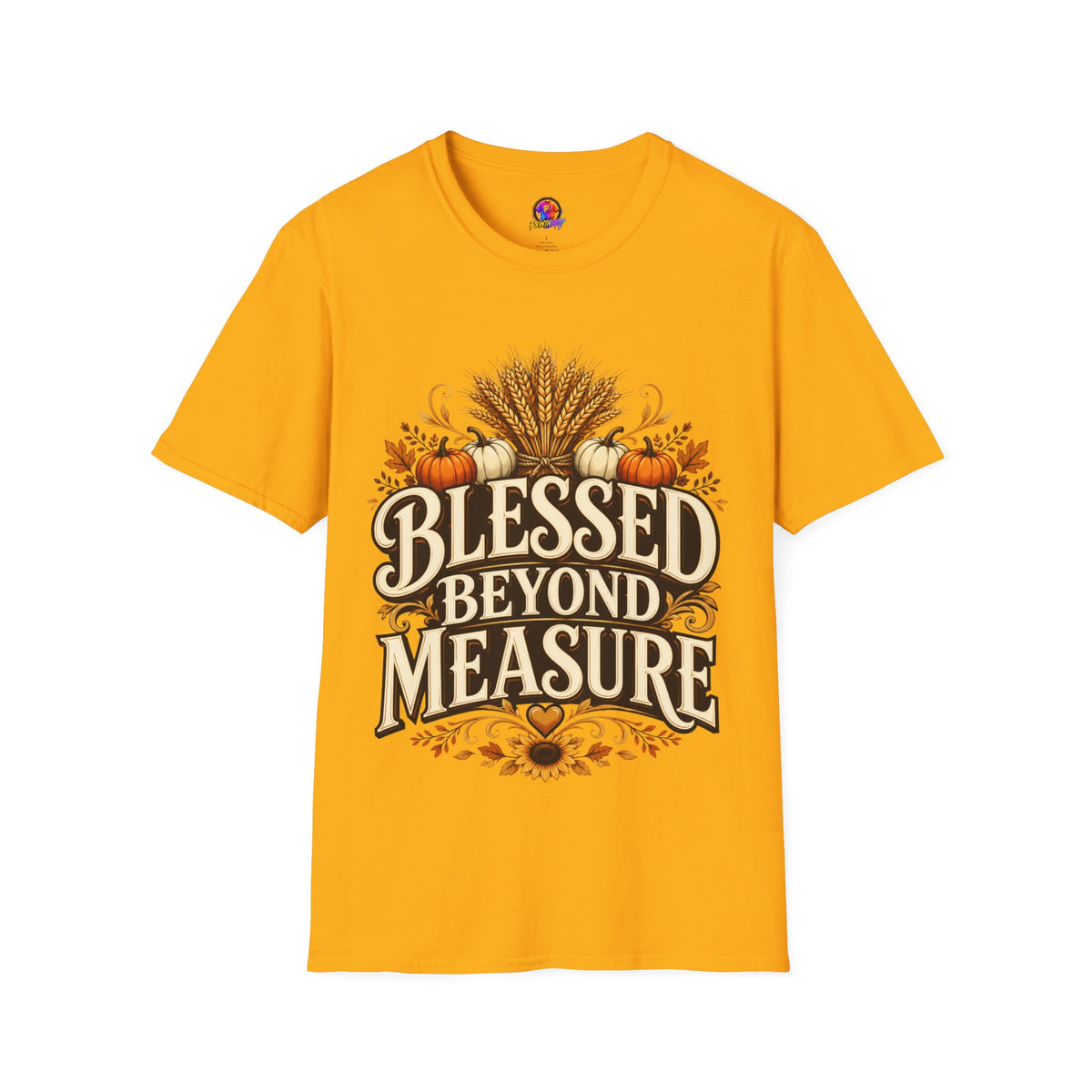 Thanksgiving T-Shirt Blessed Beyond Measure T-Shirt — Fall Harvest Pumpkin & Wheat Tee