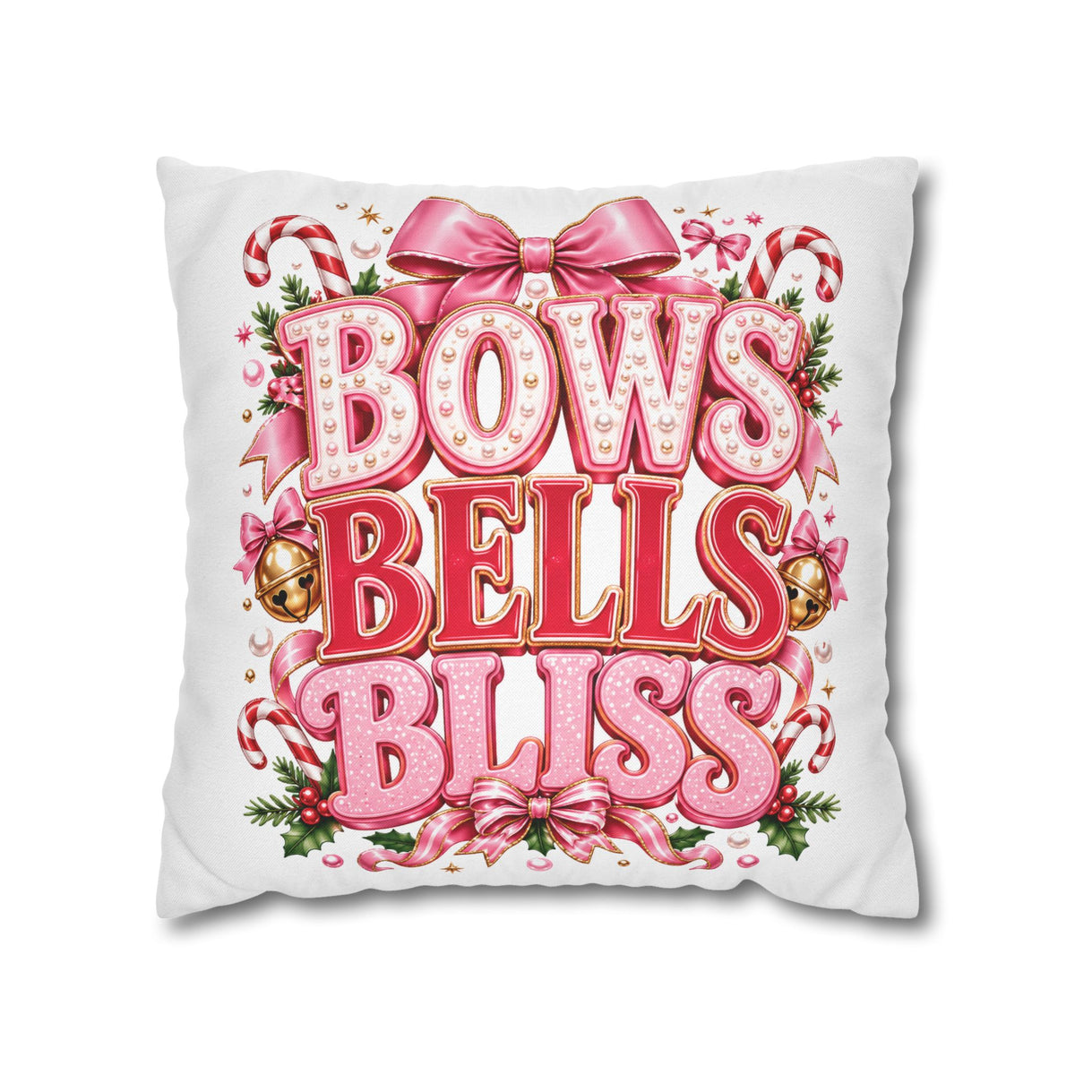 Bows Bells Bliss Decorative Throw Pillowcase Modern Day Christmas