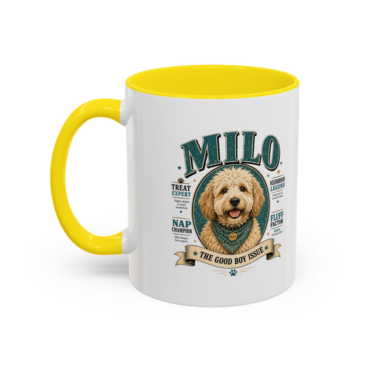 Milo Bailey Dog Dad Mom Milo Personalized Dog Coffee Mug — 'The Good Boy Issue' Accent