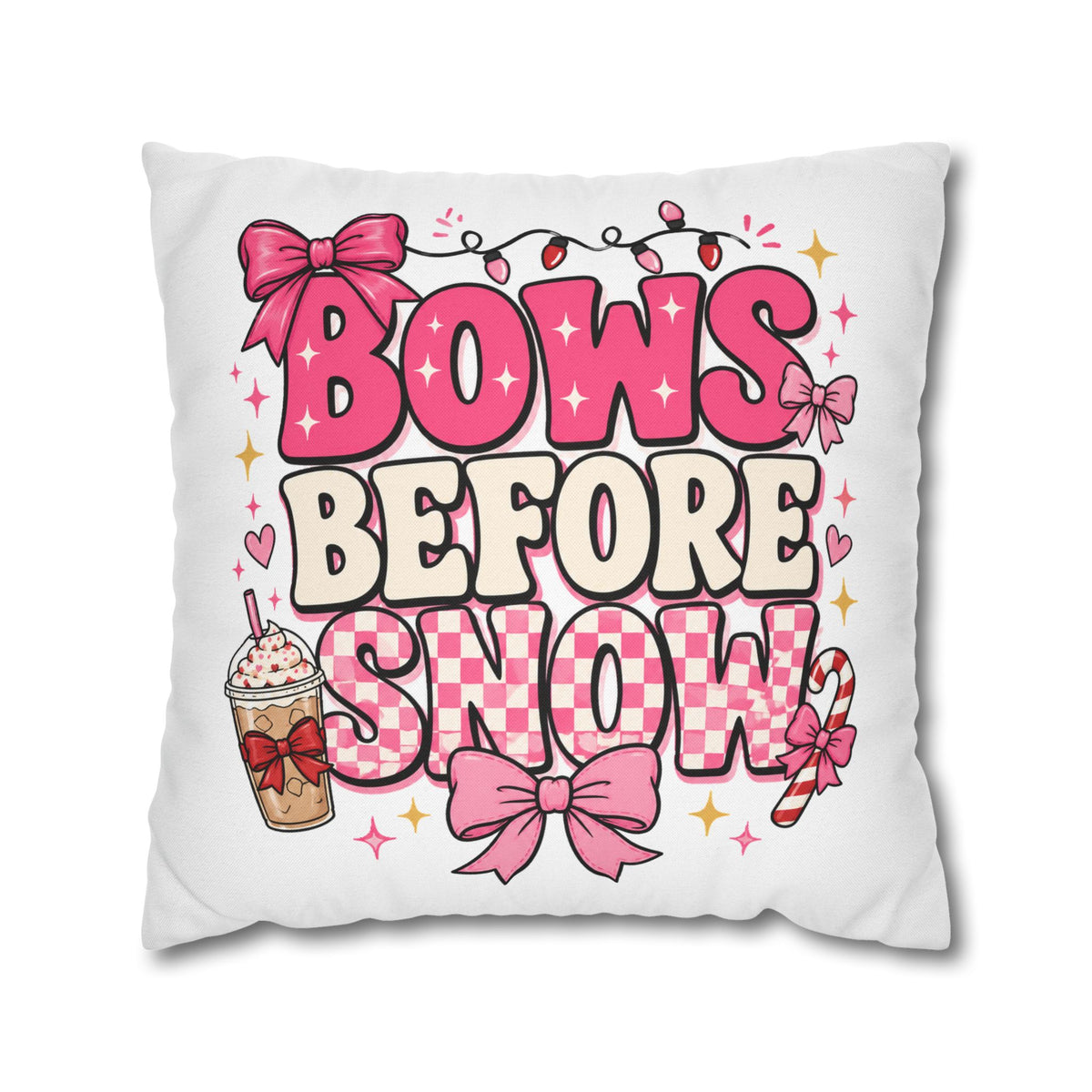 Bows Before Snow Holiday Pillowcase Modern Day Christmas – Pink Christmas Decorative Throw Pillow Cover