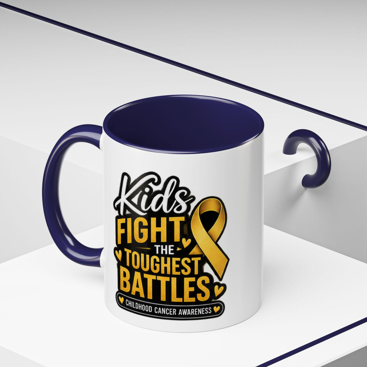 Childhood Cancer Awareness Accent Coffee Mug - "Kids Fight the Toughest Battles" (11/15oz)