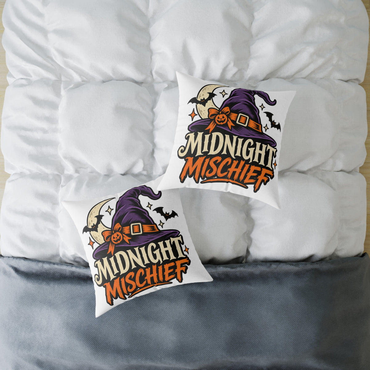 Midnight Mischief Halloween Pillow – Witch Hat & Bats Decorative Throw Pillow