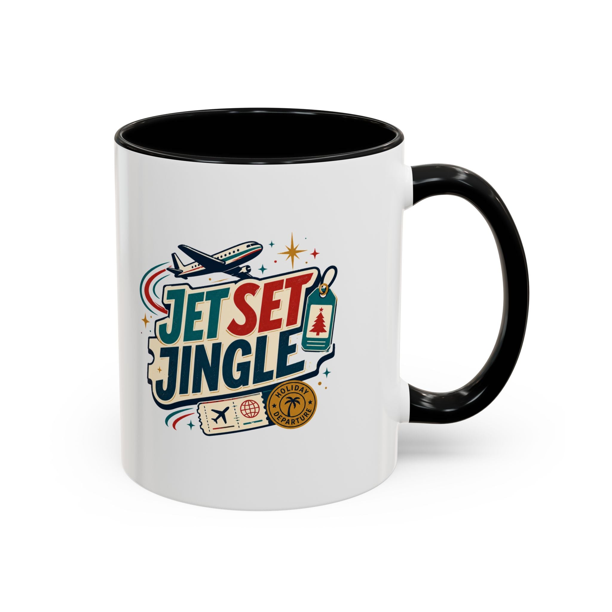Modern Day Christmas Jet Set Jingle Coffee Mug — Holiday Travel Themed Accent Mug
