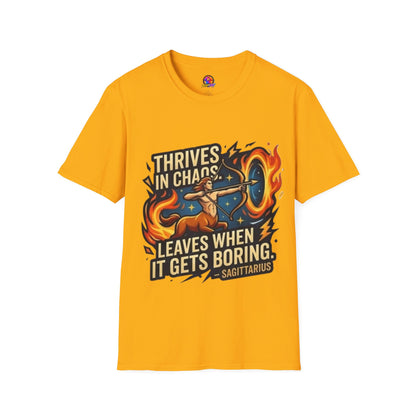 Sagittarius Archer T‑Shirt — "Thrives in Chaos" Zodiac Fire Sign Tee
