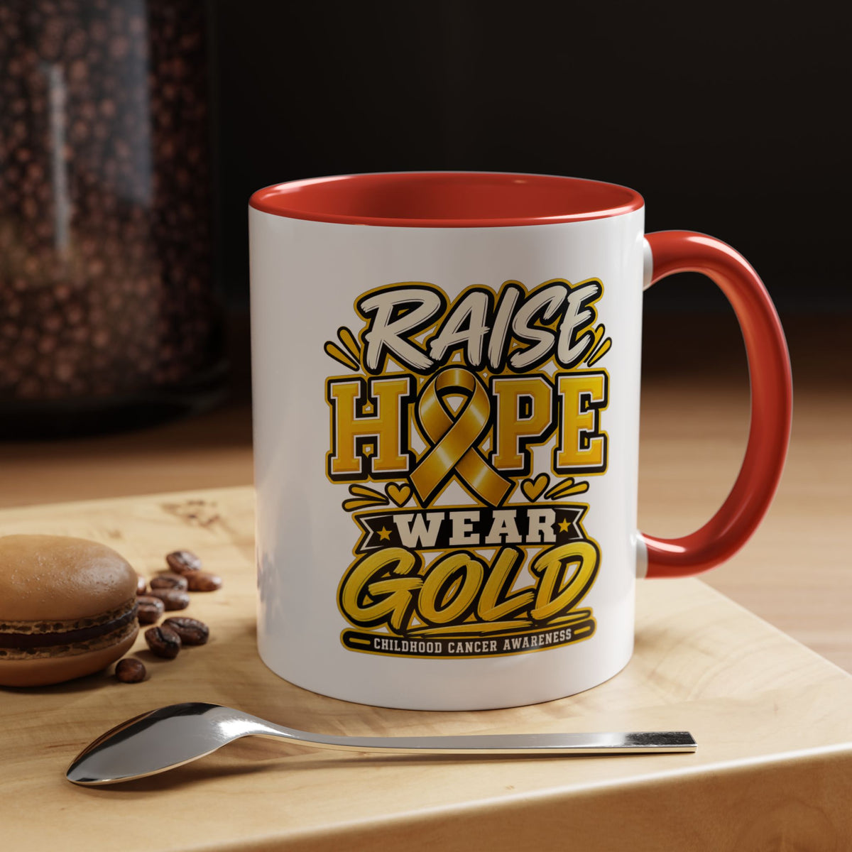 Raise Hope Wear Gold Cancer Awareness Coffee Mug (Accent, 11/15oz)