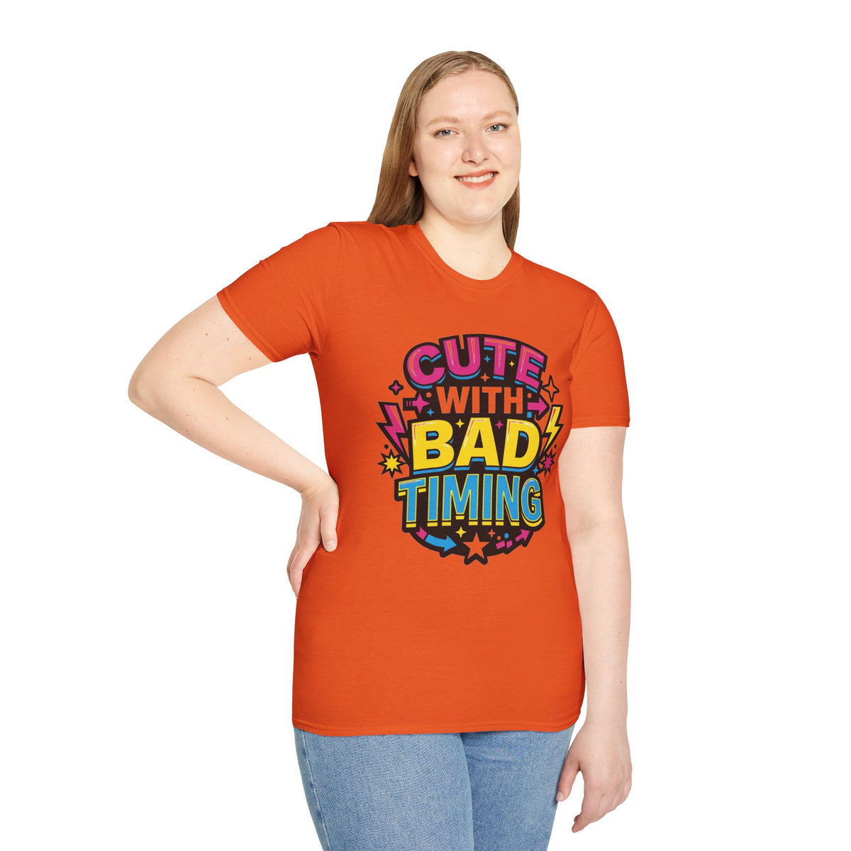 Cute But Bad Timing Graphic T-Shirt — Funny Retro Rainbow Tee - Trending Now - August 2026