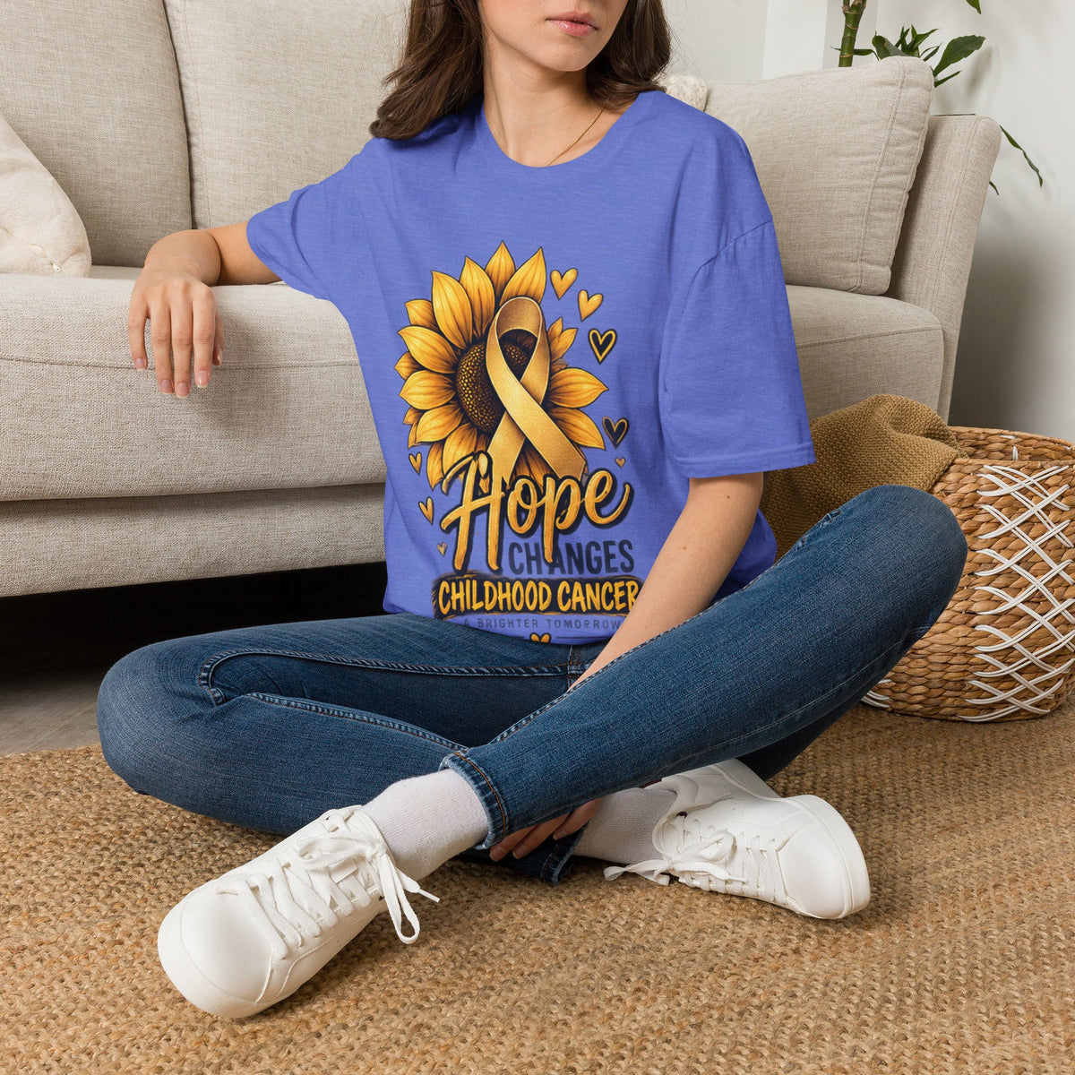 Childhood Cancer Awareness T-Shirt — "Hope Changes Lives" Sunflower Ribbon