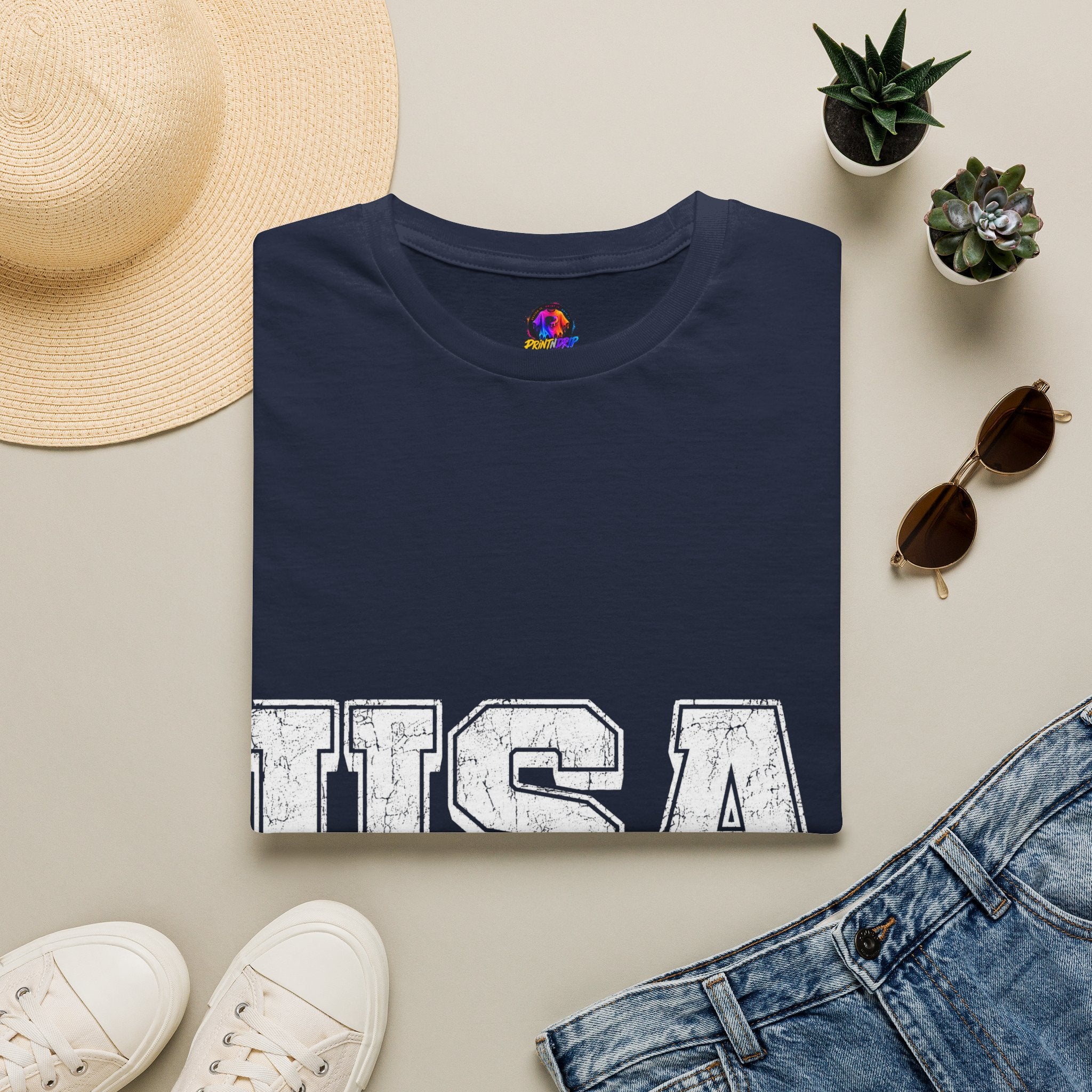 USA Vintage Block T-Shirt — Patriotic Americana Graphic Tee