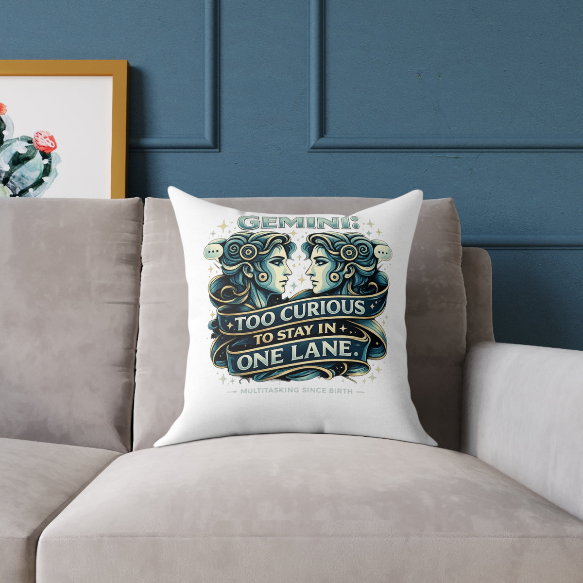 Gemini Zodiac Too Curious Square Poly Canvas Pillow