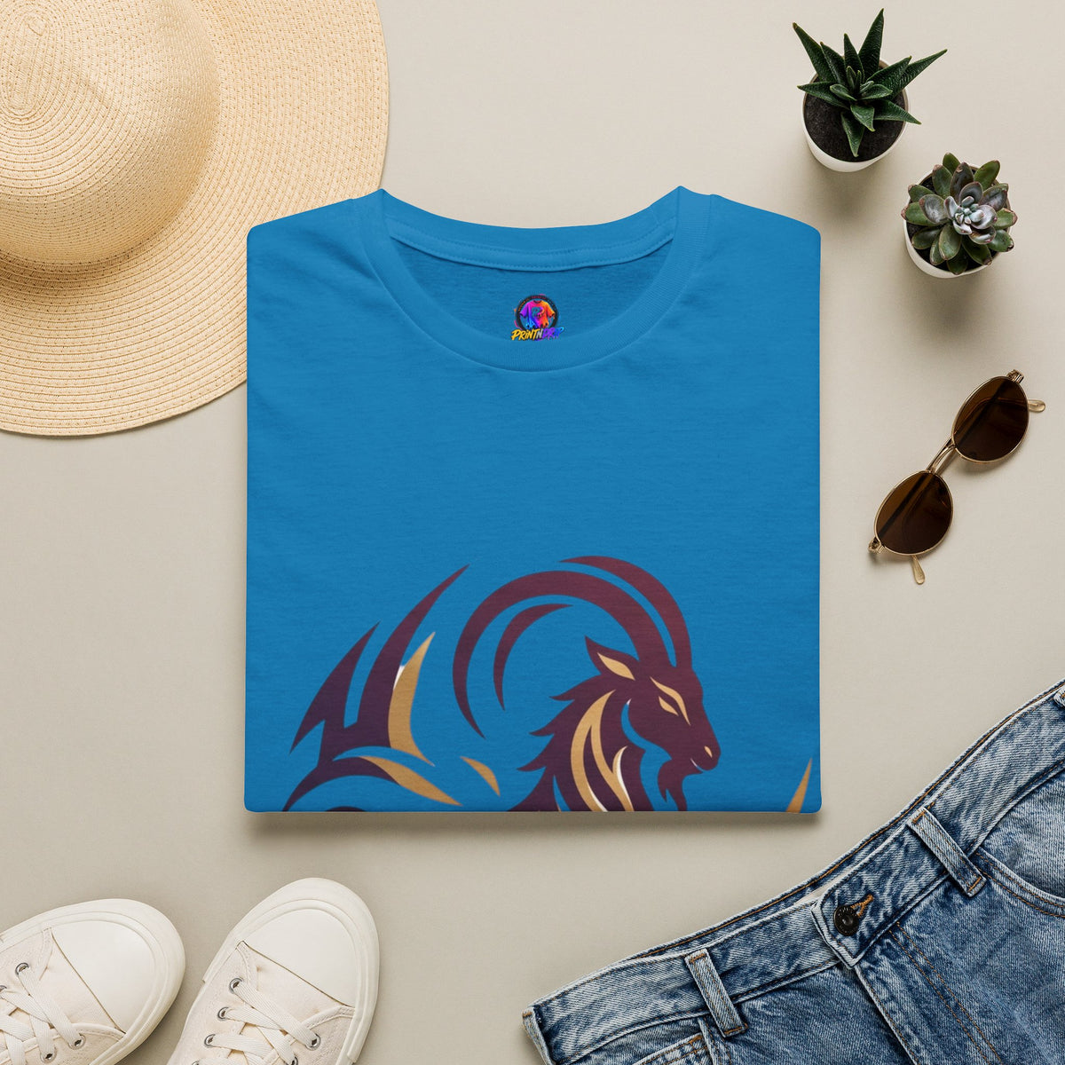 Capricorn Goat Tribal Graphic T-Shirt — Bold Goat Illustration Tee