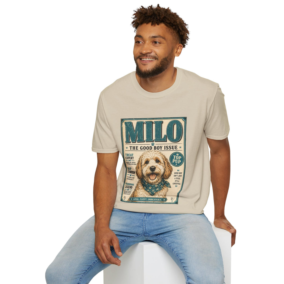 Milo 'The Good Boy Issue' Dog T‑Shirt — Vintage Puppy Magazine Design