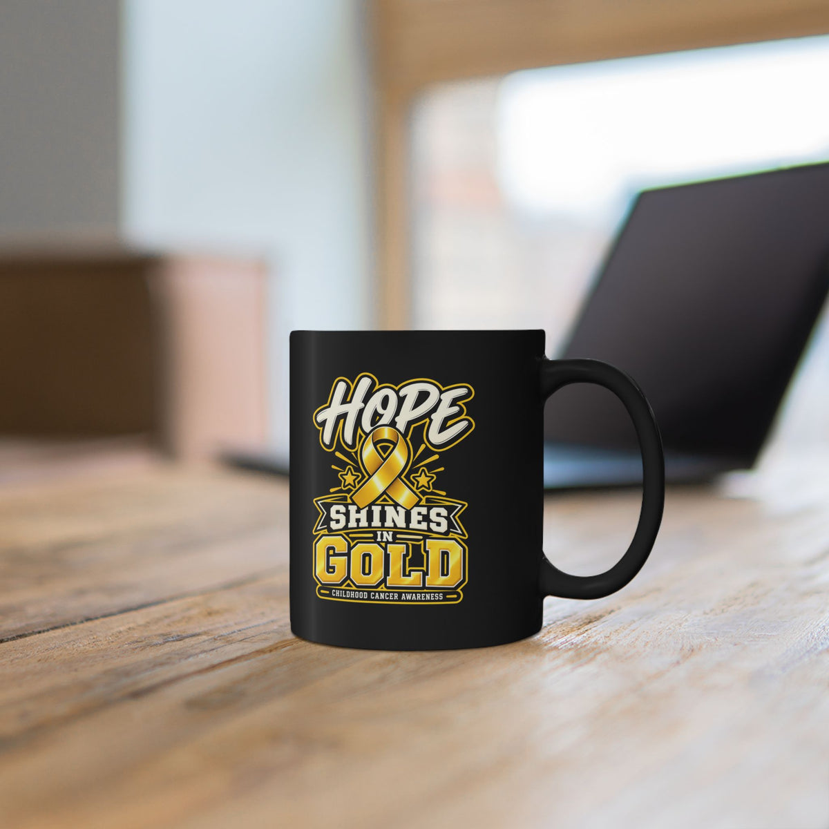 Hope Shines in Gold Awareness Mug — Childhood Cancer Support (11oz/15oz)
