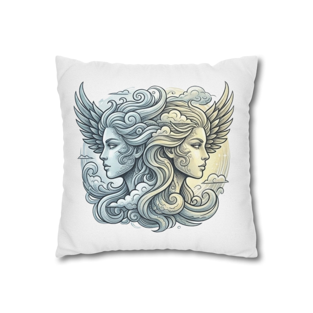 Gemini Dual Goddess Decorative Pillowcase — Celestial Sun & Moon Art Throw Pillow