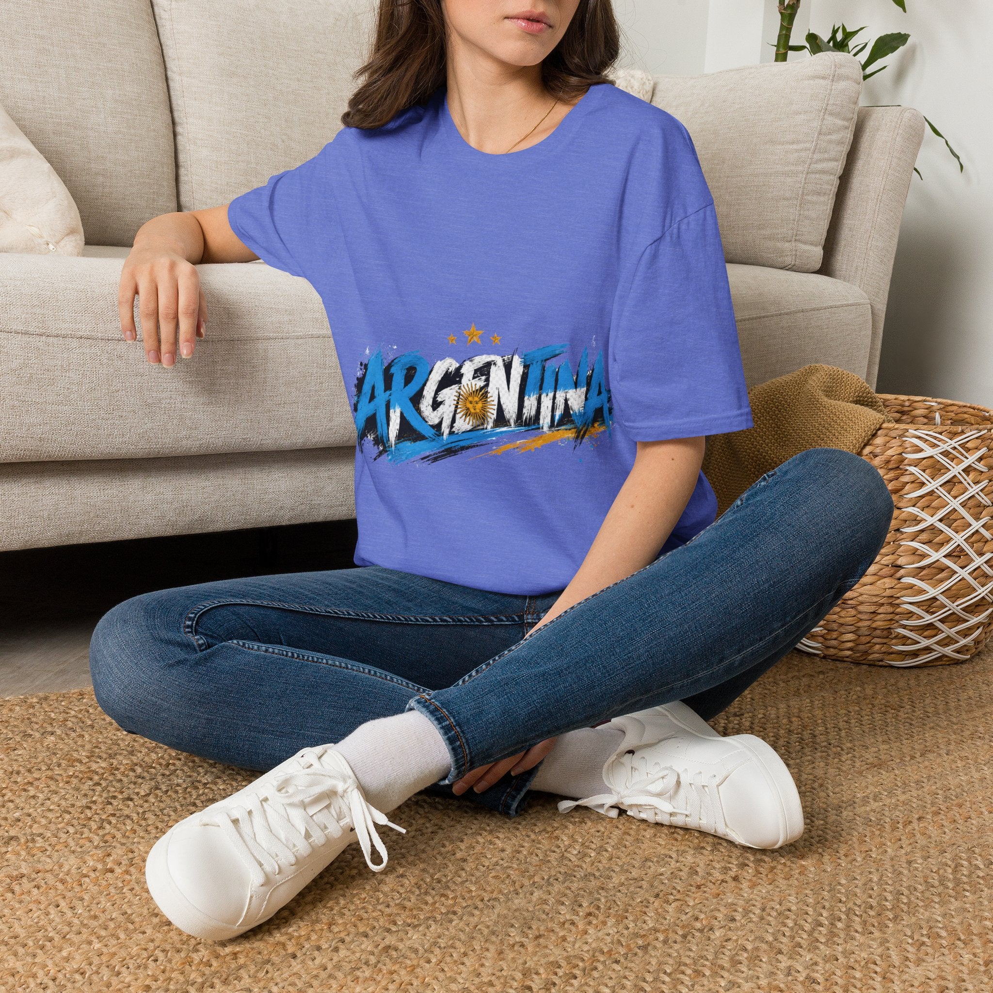 Argentina Graffiti T-Shirt — Soccer Fan Tee with Three Stars & Sun Emblem