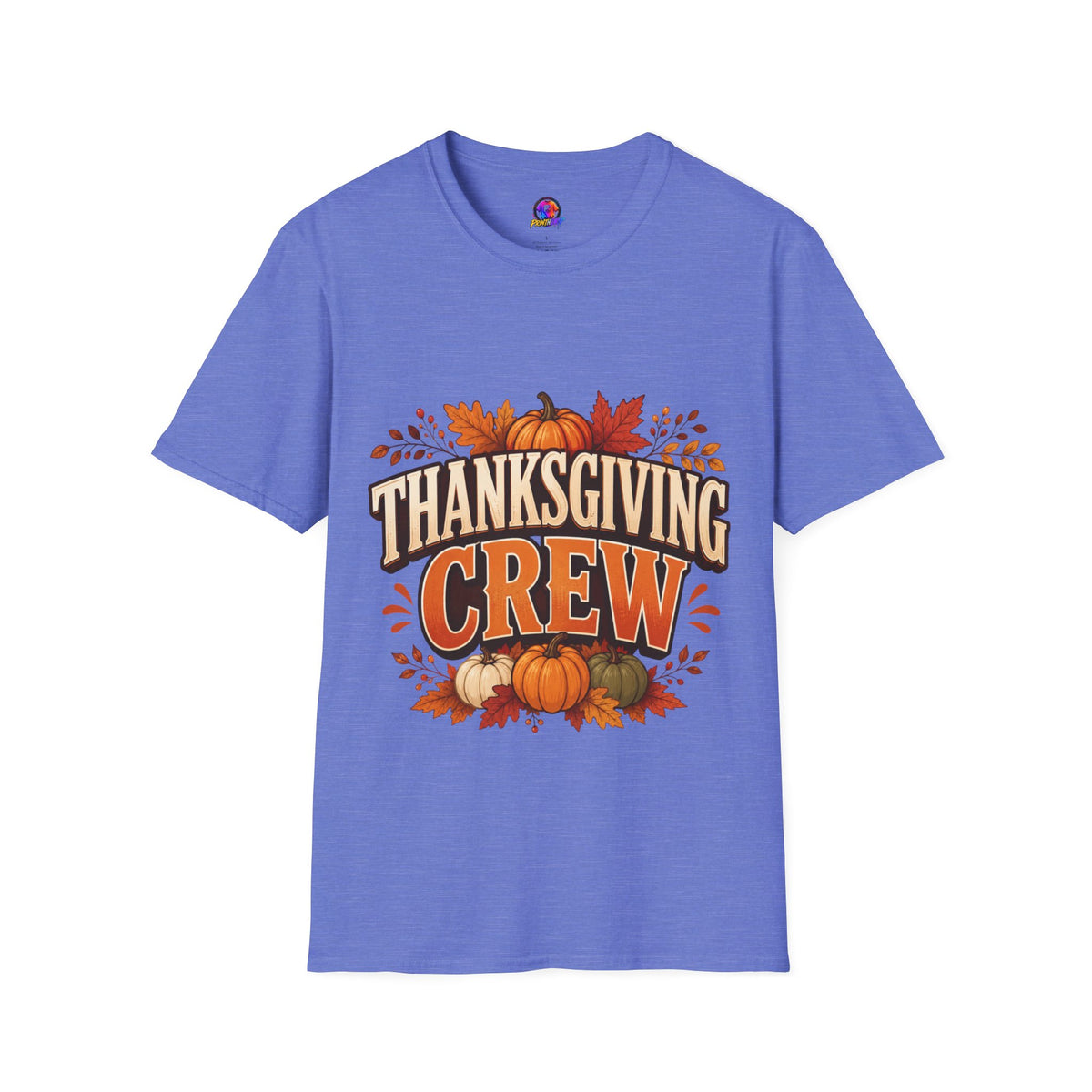 Thanksgiving T-Shirt Crew T-Shirt— Festive Pumpkin & Fall Leaves Holiday Tee