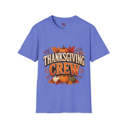 Thanksgiving Crew T-Shirt — Festive Pumpkin & Fall Leaves Holiday Tee