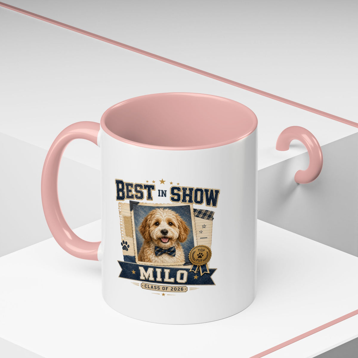 Milo Bailey Dog Dad Mom Best in Show Personalized Dog Mug — "Milo" Photo Accent Coffee Mug