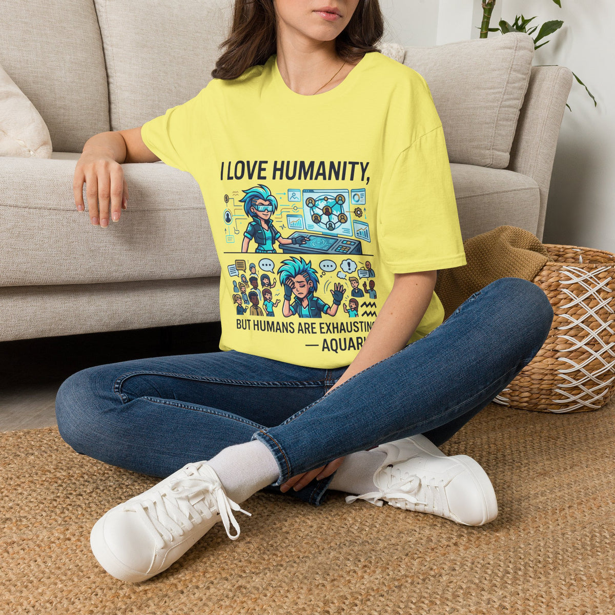 Aquarius Zodiac I Love Humanity T-Shirt — Funny Aquarist Marine Biologist Tee