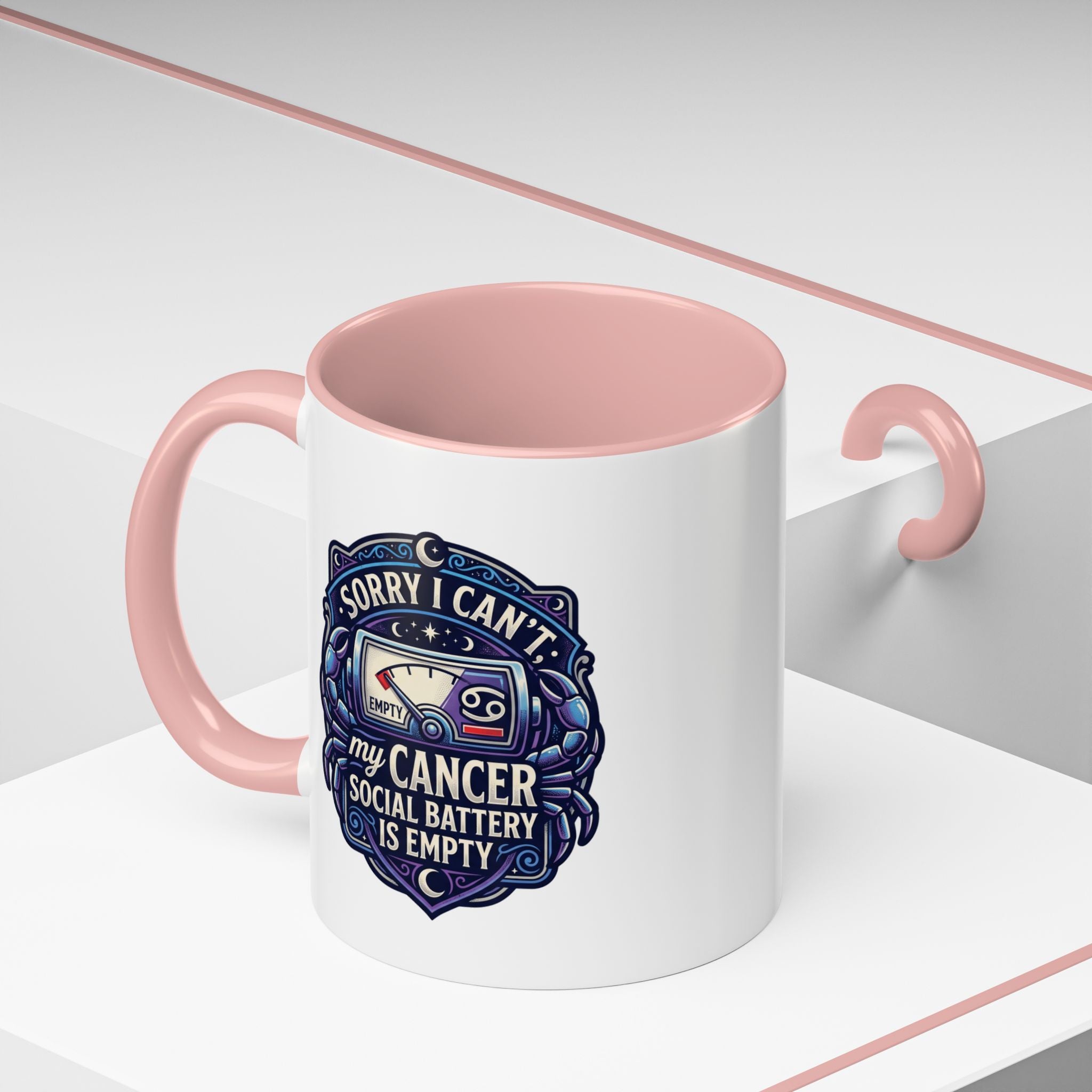 Accent Coffee Mug — “Sorry I Can’t My Cancer Social Battery Is Empty” Support Awareness Mug
