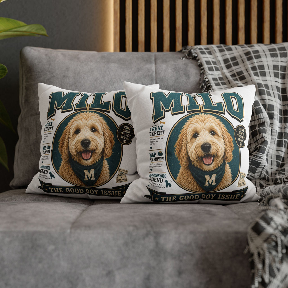 Milo 'The Good Boy Issue' Decorative Pillowcase – Personalized Dog Portrait Accent Pillowcase Milo Bailey Dog Dad Mom