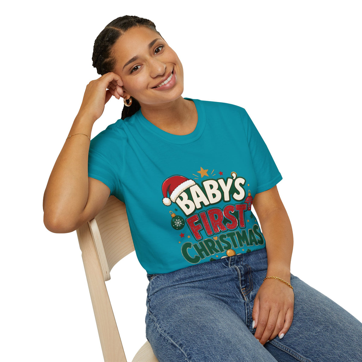 Baby's First Christmas T-Shirt — Festive Santa Hat & Ornaments Holiday Tee