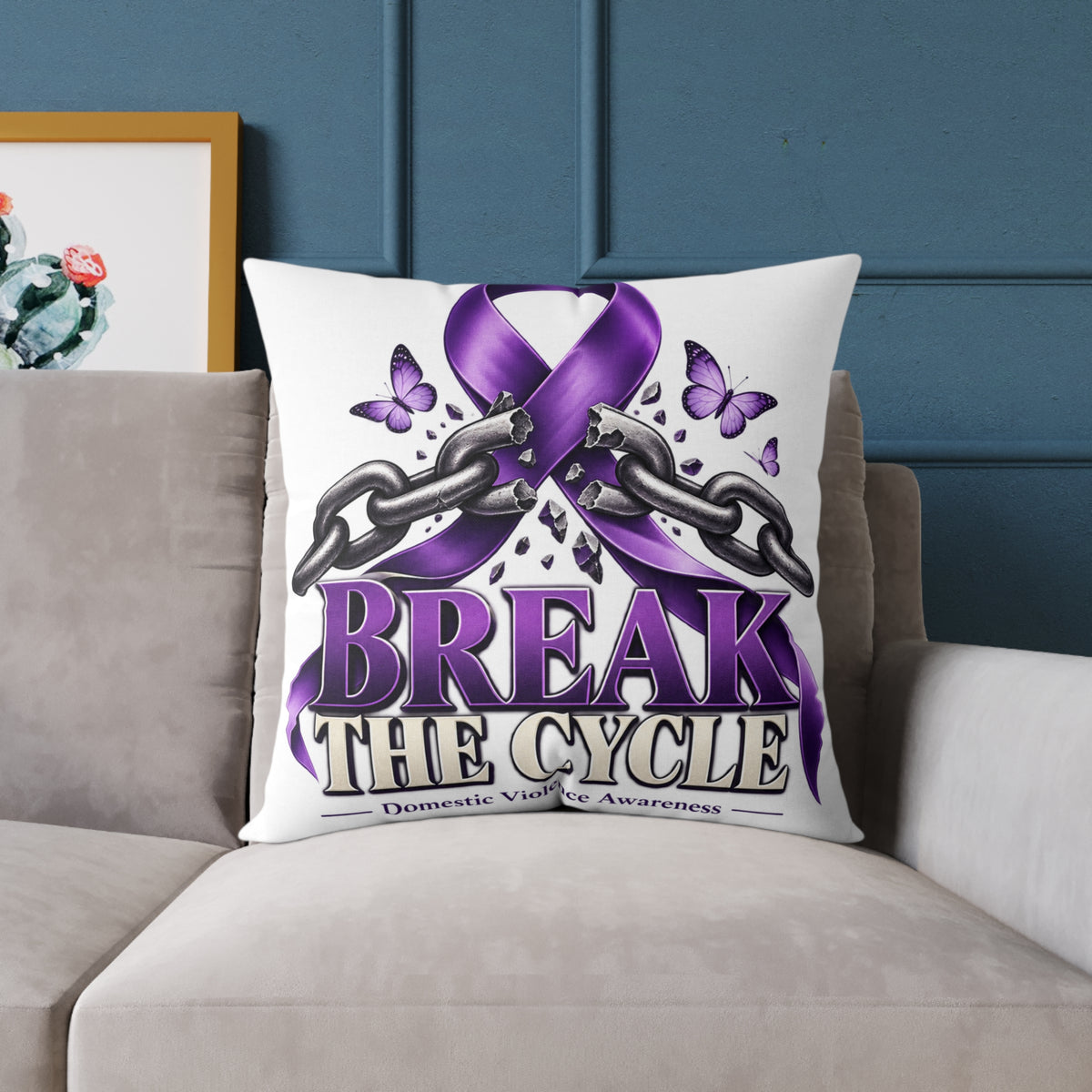Break the Cycle Awareness Pillow — Purple Ribbon Domestic Violence Support