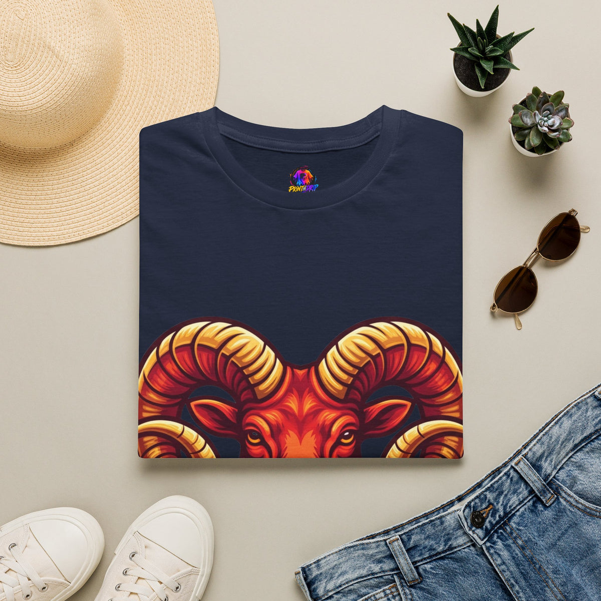 Aries Zodiac Ram Skull T-Shirt — Bold Goat Horn Graphic Tee (Aries/Zodiac)