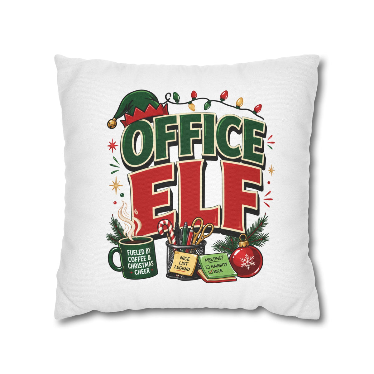 Office Elf Christmas Pillowcase — Festive Holiday Decorative Throw Pillow Cover