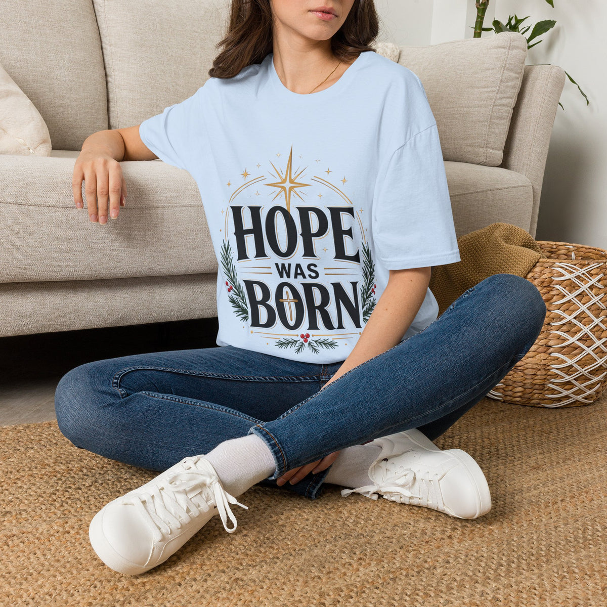 Hope Was Born T‑Shirt — Christmas Nativity Star Holiday Tee